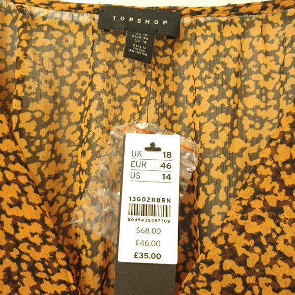 SOLD!--Topshop Animal Print Plisse Blouse, Rusty Brown/Black, Size 14 - Picture 4 of 7